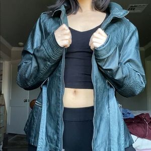 Green leather jacket from Guess